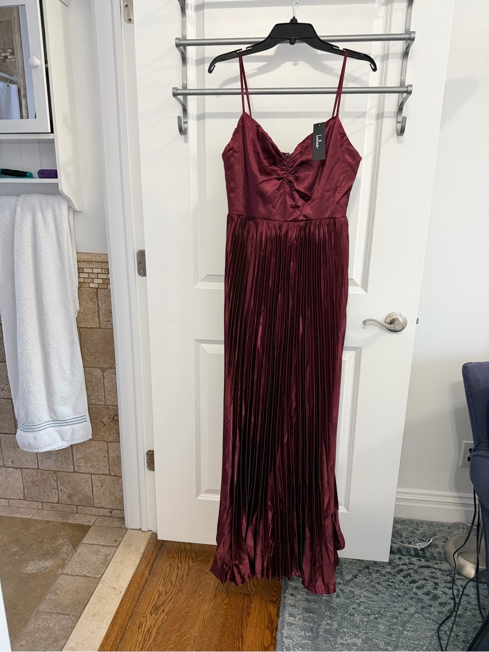 Lulu's burgundy Satin Pleated Maxi Dress